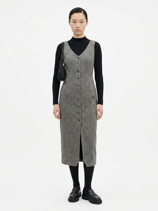 Esprit Dresses & Skirts - Vintage 90s Esprit Wool Blend Tweed Button Front Jumper Maxi Dress Size L